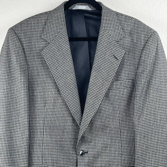 Haggar Black Tan Tweed Houndstooth Two Buttoned Vented Blazer Sport Coat 42L USA - Picture 5 of 15